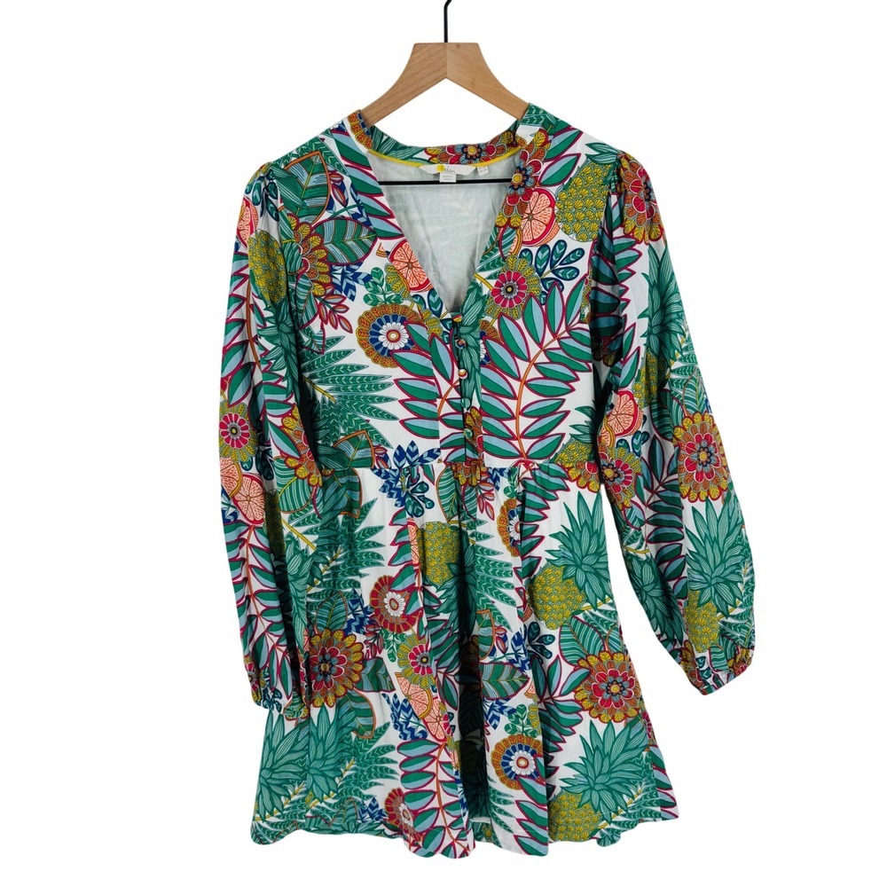 Boden Tropical Fruit‎ Floral Cotton Mini Dress Size 2 Botanical Resortwear